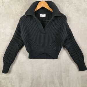 dh NEW YORK Sweater Women's Size XS Black Wool Blend Collared V-Neck